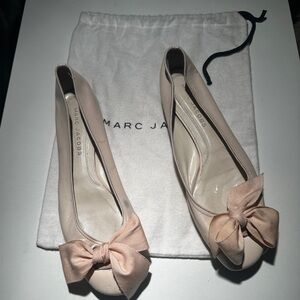 MARC JACOBS GROGAIN BOW PINK LEATHER FLATS